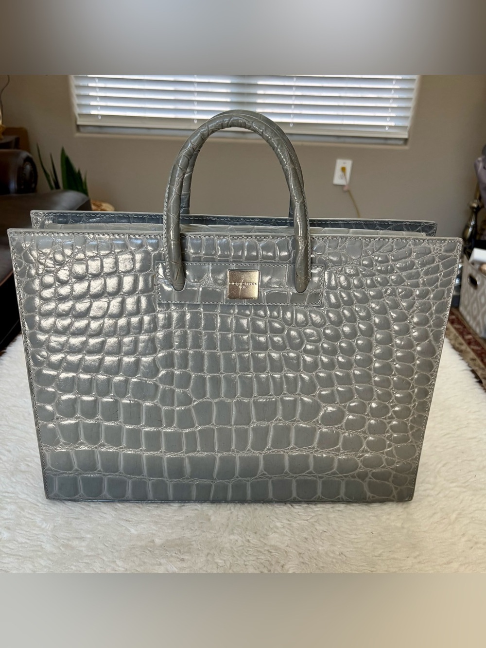 Giorgio Fedon 1919 Gray Croc-Embossed Business Large Satchel/Tote Bag